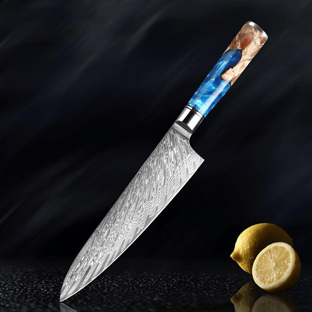 Gyuto Japanese Damascus Steel Knife with Coloured